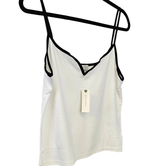 Anthropologie Maeve Contrast Piped Tank Top Size XL White Black V-Neck NWT - Picture 3 of 7